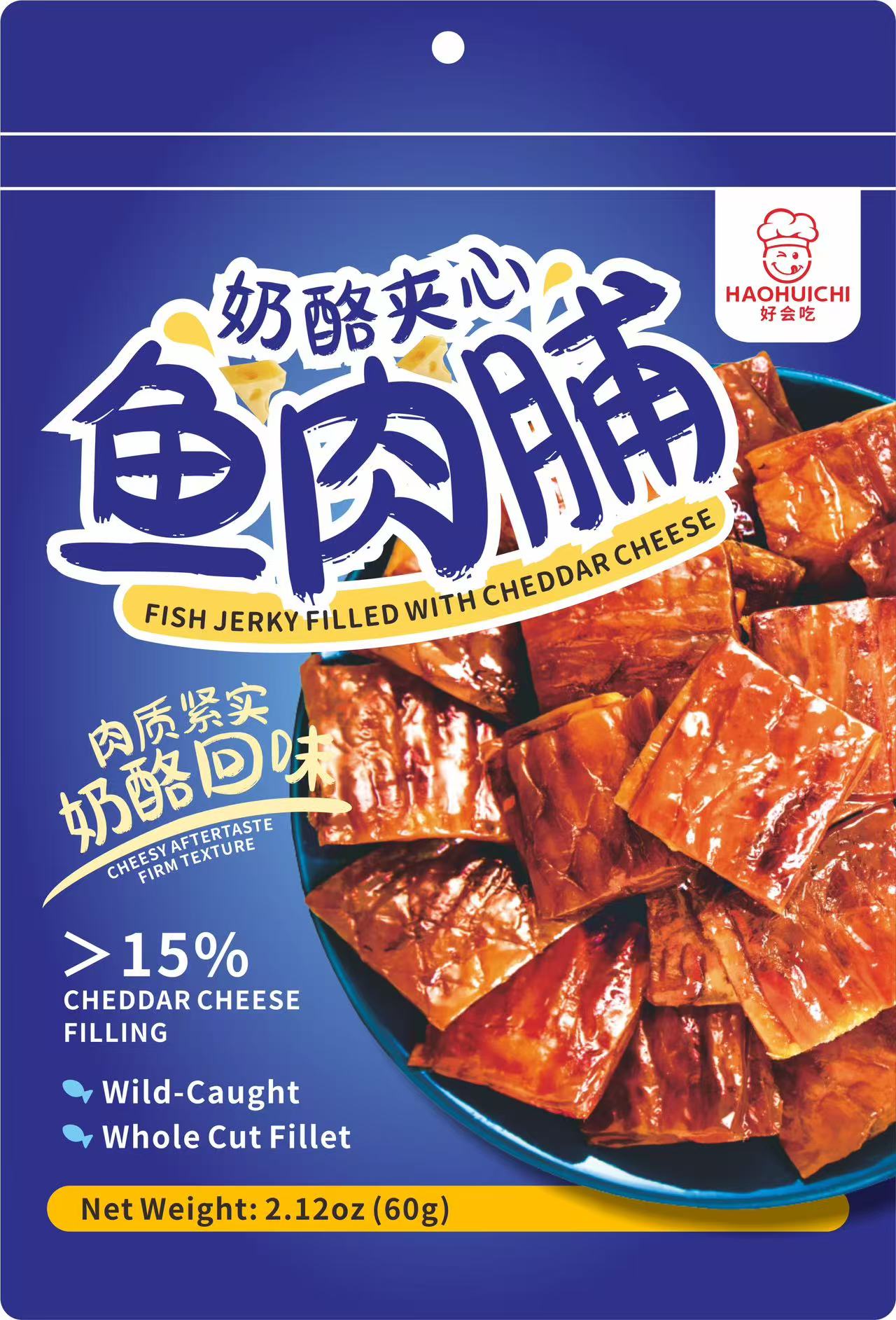 美国 好会吃 鱼肉脯奶酪夹心 整块原切鱼肉 奶酪含量大于15% 独立包装 60g